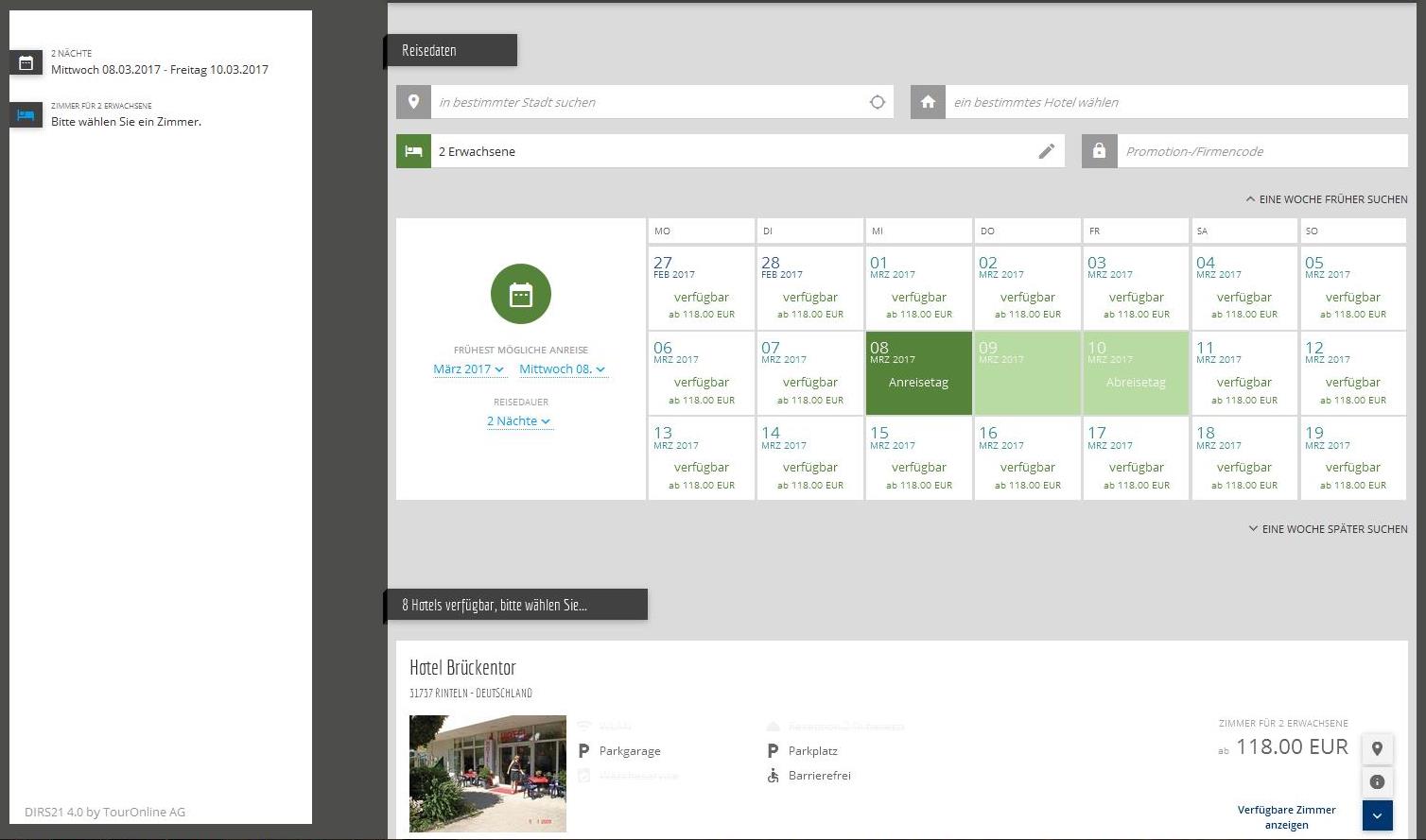 Onlinebuchungsmaske dirs21