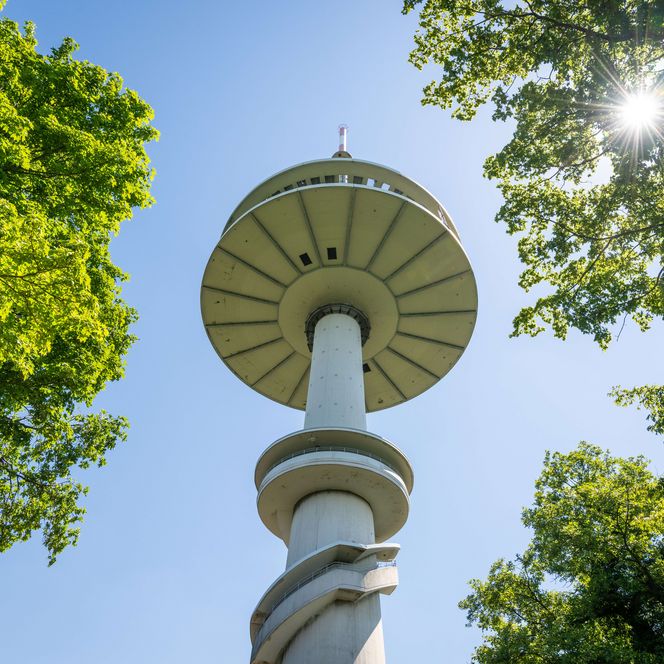Blick auf den Fernsehturm von unten, Porta Westfalica