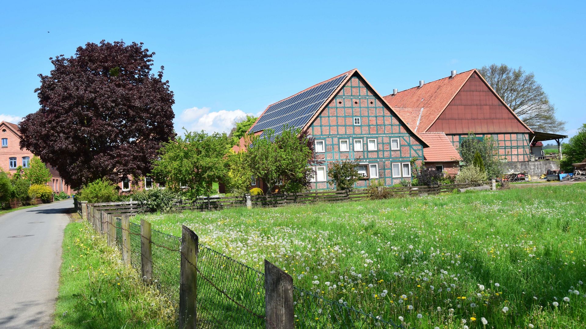Höfe im Auetal mit Wiese im Vordergrund