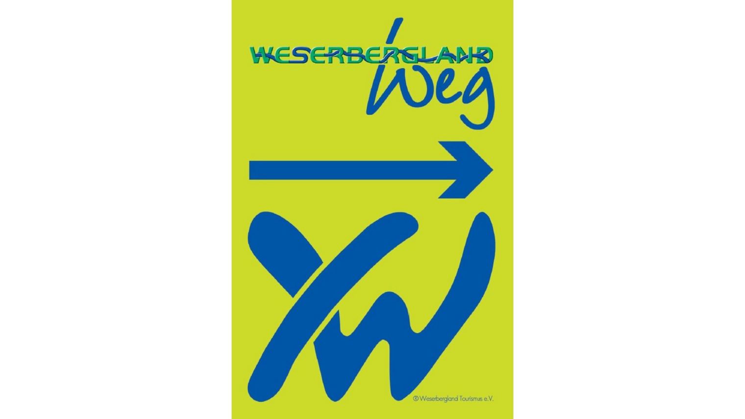 Weserbergland-Weg (XW) - Markierungszeichen blaue Schrift auf gelben Grund